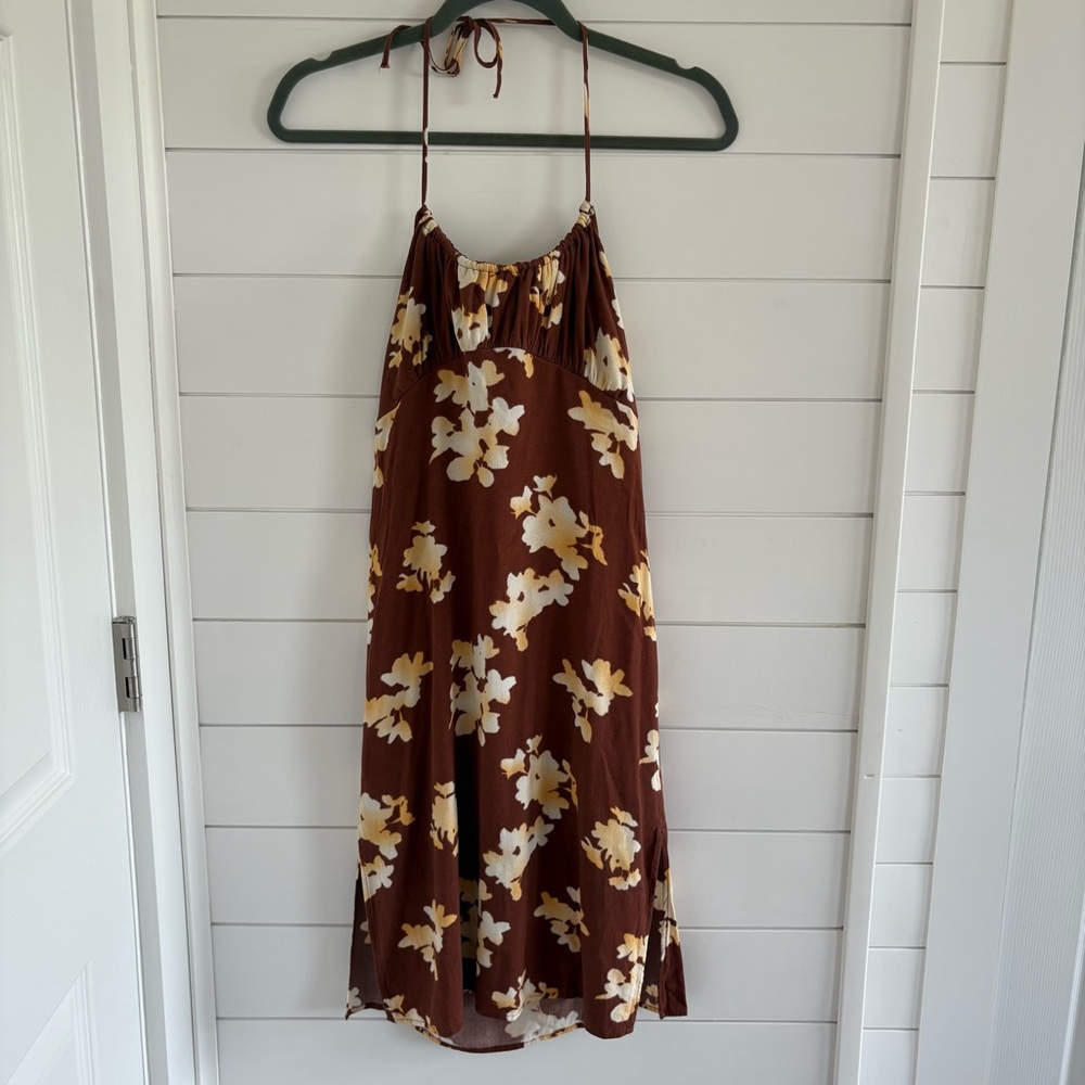 BP. Brown Floral Halter Midi Dress